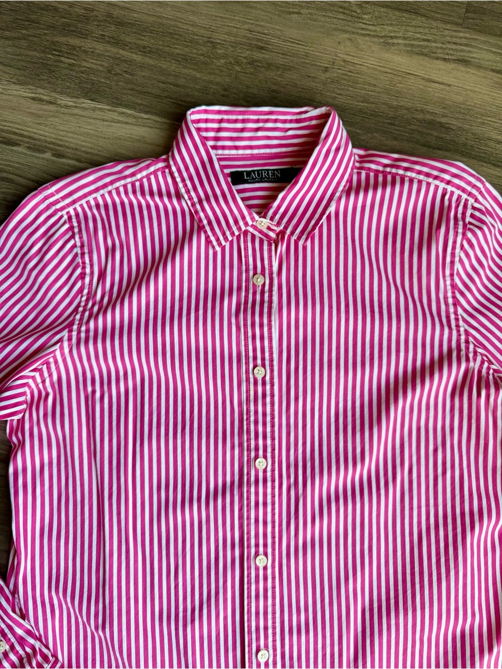 Preppy Lauren Ralph Lauren Pink Stripe Cotton LRL embroidery Button Down Shirt - Picture 3 of 13